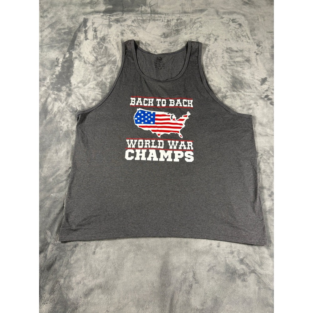 Fruit of the Loom Mens Back to Back World War Champs Tank Top 2XL Gray Graphic